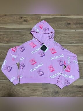 Polaroid Pink and Purple Cropped Hoodie